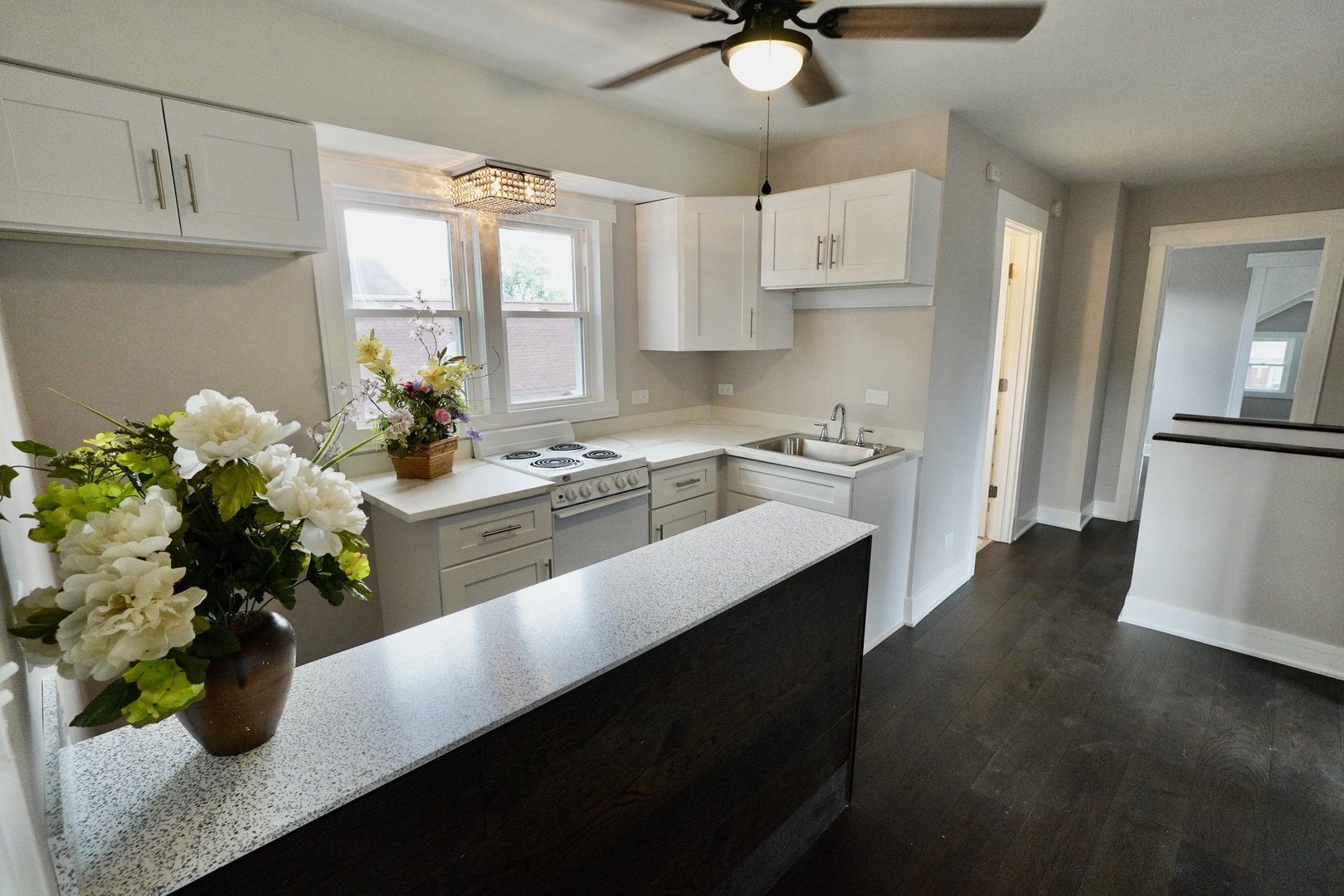 8734 South Honore Street Chicago, IL 60620 - Photo 19 of 33 a kitchen with a sink counter top space and cabinets