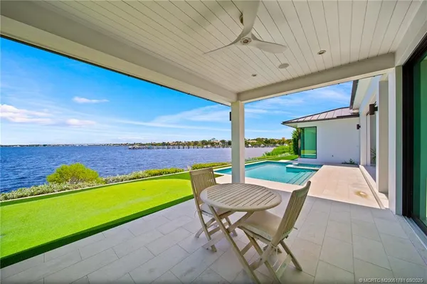 a view of a lake with a outdoor space