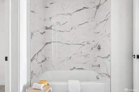 a bathroom with a bathtub