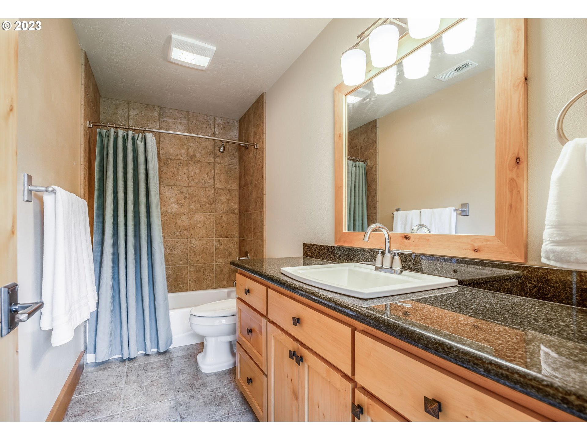 40091 Deerhorn Road Springfield, OR 97478 - Photo 38 of 46 a bathroom with a granite countertop sink toilet and shower