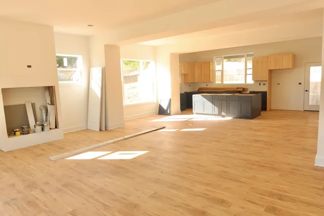 a view of a kitchen with a sink