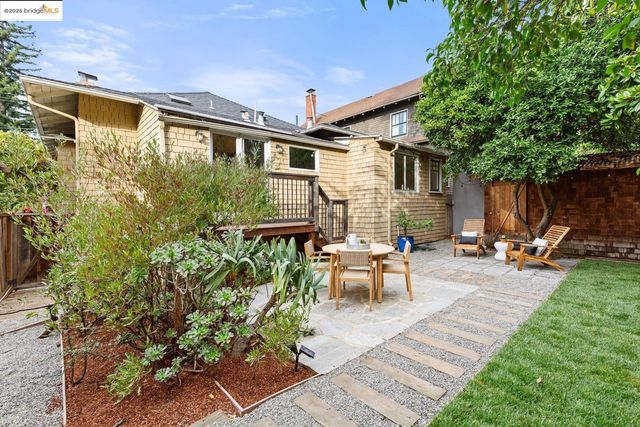a couple of chairs sitting in backyard of house