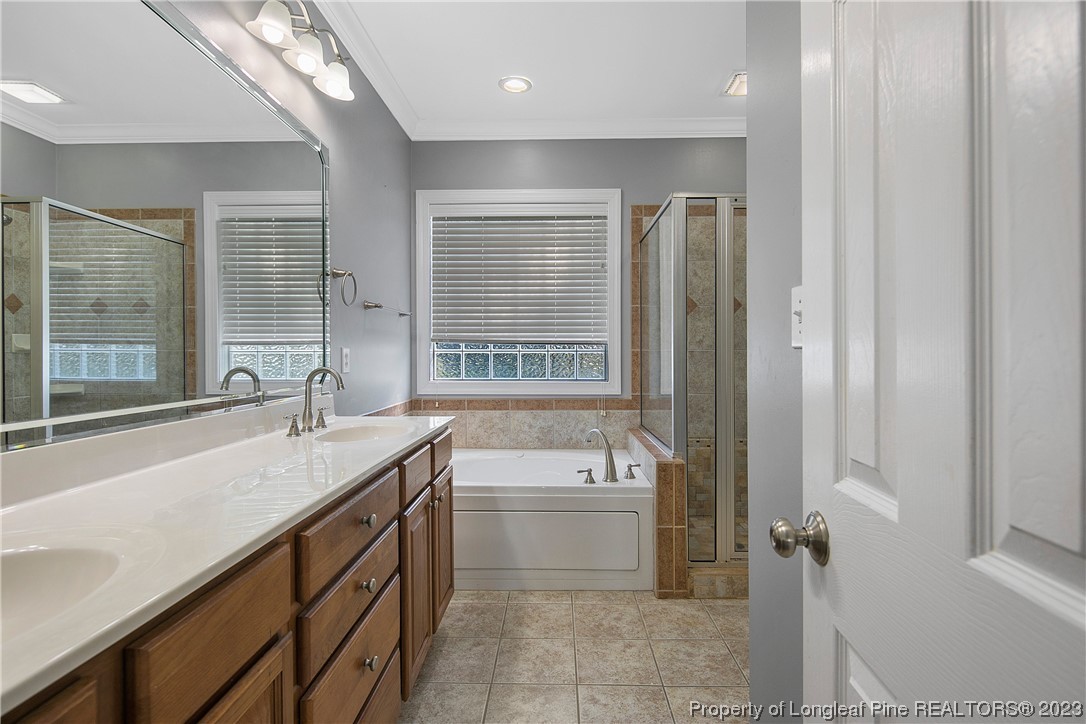 115 Blue Pine Drive Spring Lake, NC 28390 - Photo 20 of 48 a bathroom with a granite countertop sink a toilet and bathtub