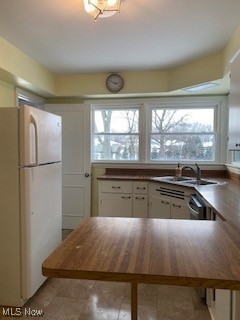6074 Crossview Road Independence, OH 44131 - Photo 4 of 28 Kitchen with white cabinets, white fridge, and sink