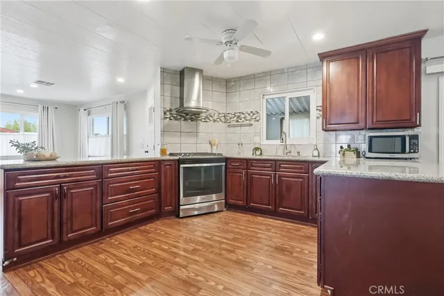 a view of kitchen and windows