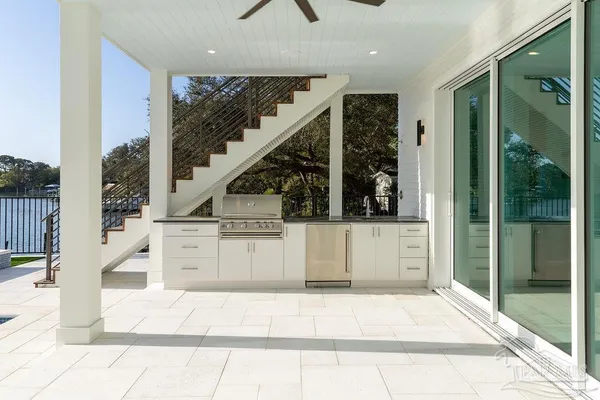 front view of a building with a porch
