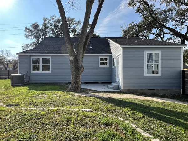 a view of a yard with a large trees