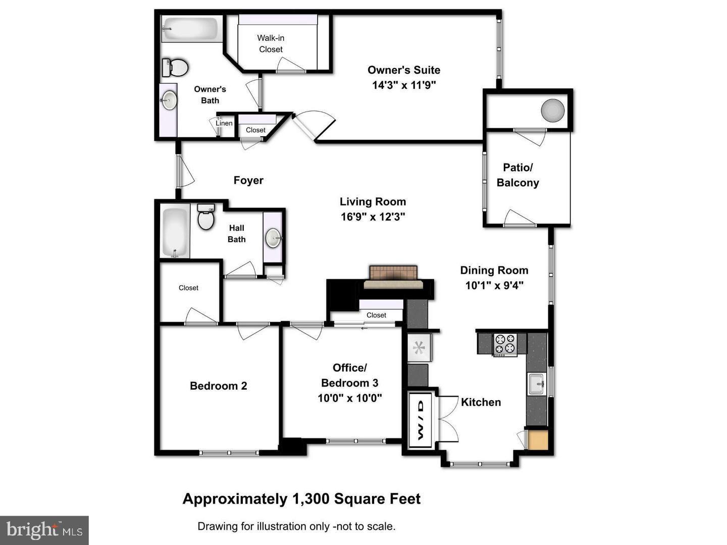 1519 North Point Drive, Unit 202 Reston, VA 20194 - Photo 49 of 49 Spacious 1,300 sq ft floor plan, not to scale