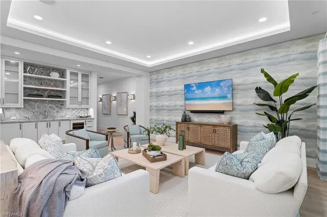 a living room with furniture potted plant and a flat screen tv