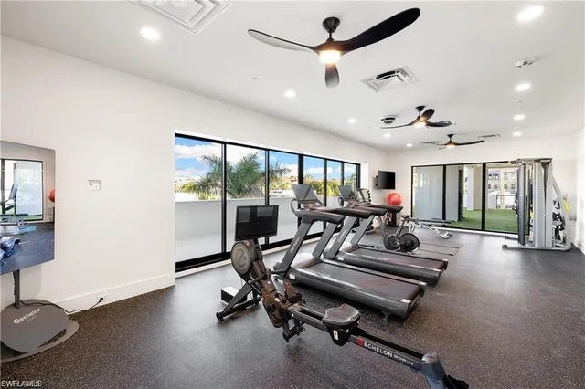 a view of a room with gym equipment