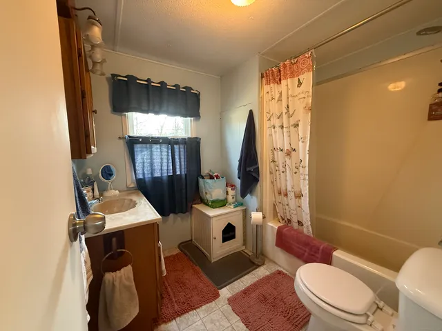 a bathroom with a sink toilet mirror and shower