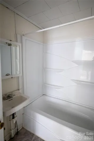 a bathroom with a bathtub