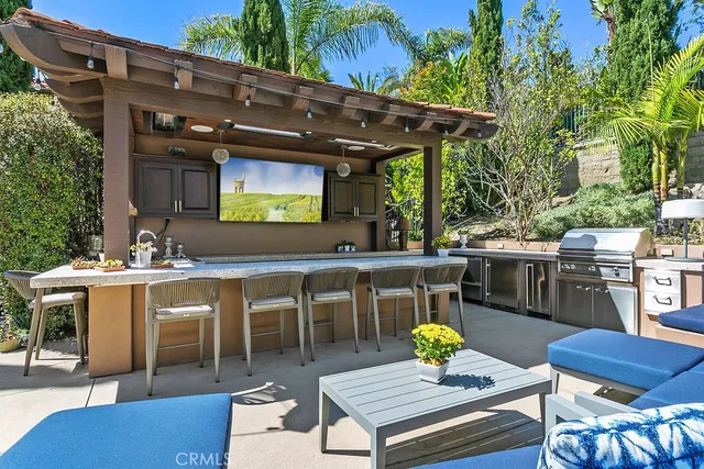 a view of a backyard with swimming pool
