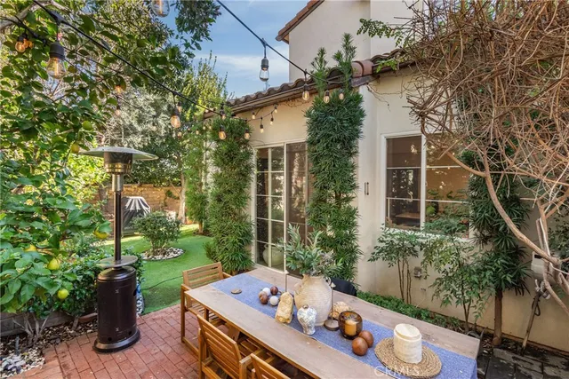 a backyard of a house with seating space
