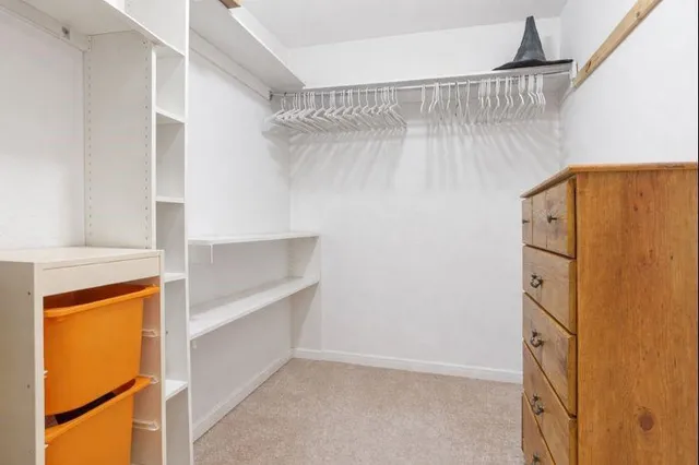 a view of walk in closet with empty racks