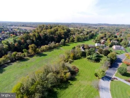 an aerial view of green landscape with trees houses and mountain view