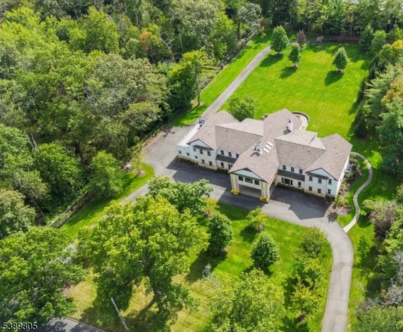an aerial view of a house with garden space and street view