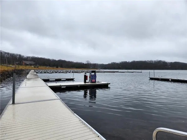 a view of a lake with a terrace