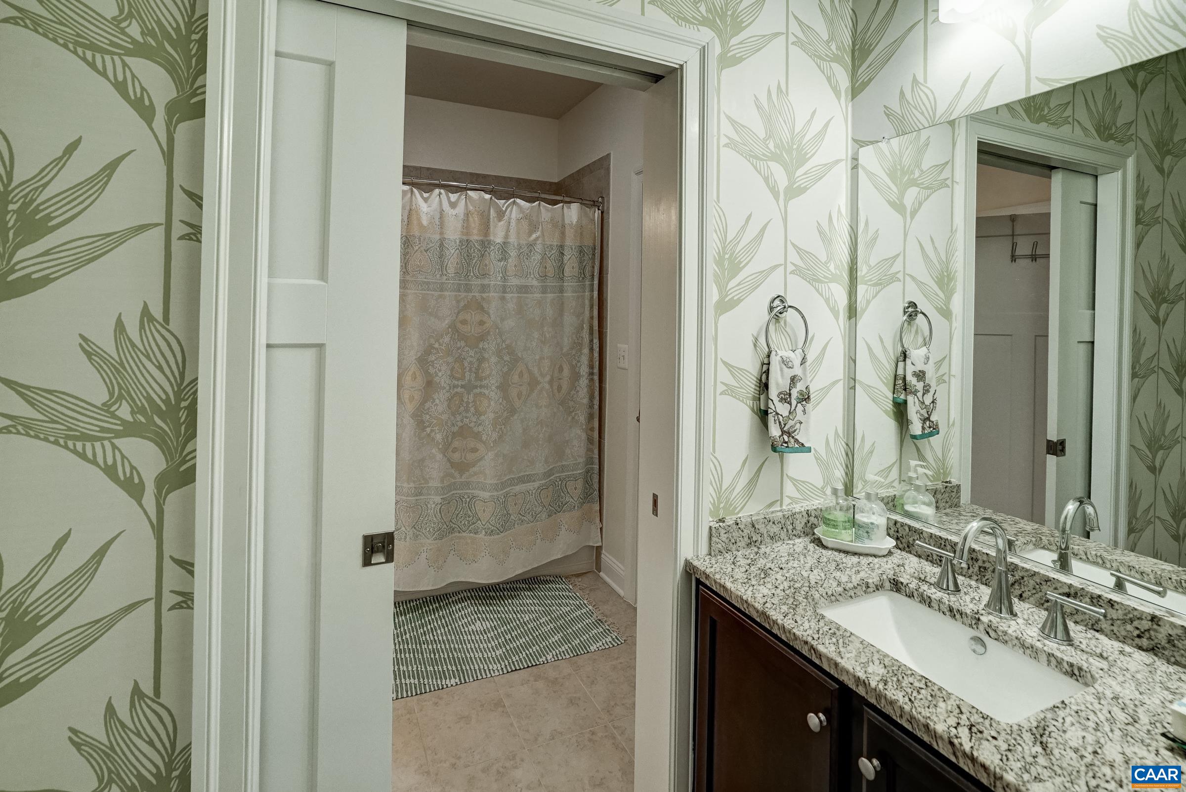 7652 Birchwood Hill Road Crozet, VA 22932 - Photo 36 of 64 a bathroom with a granite countertop sink a mirror and a shower
