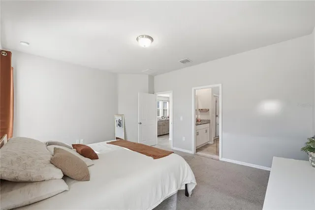 a bedroom with a bed and a couch