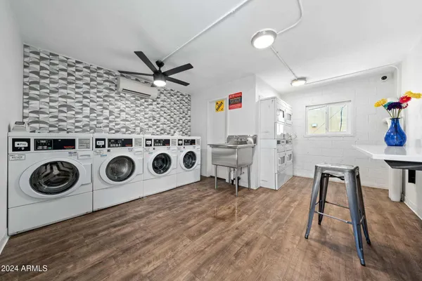 a view of workspace with wooden floor