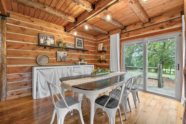 a table and chairs in a room
