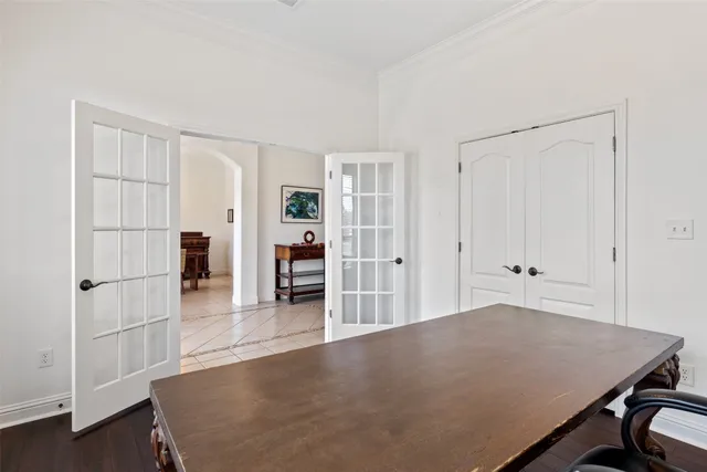 a view of a livingroom with wooden floor