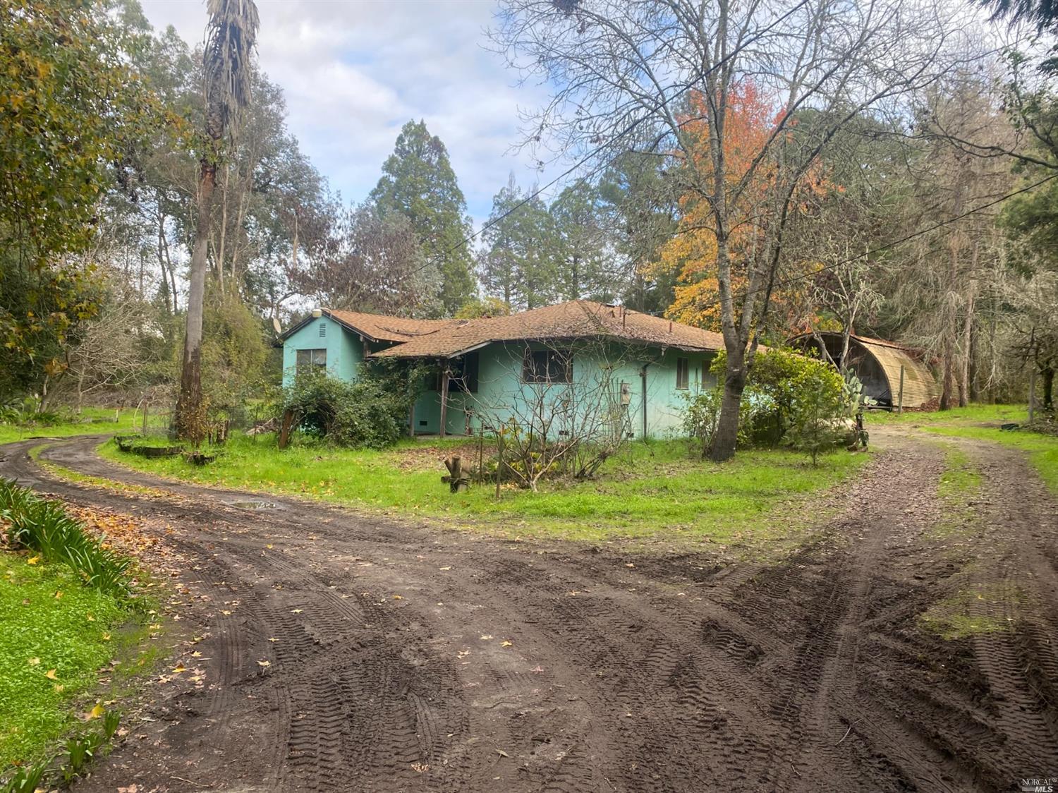 a view of a house with backyard and trees
