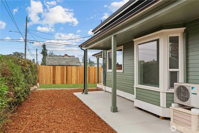 a porch with seating space