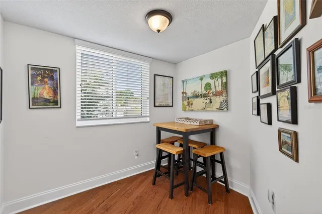 a view of a room with wooden floor and windows