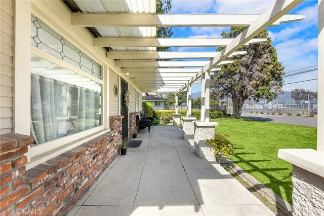 a view of a building with a porch