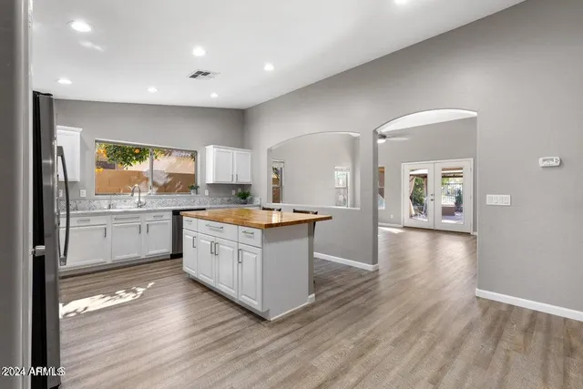 a large kitchen with a lot of counter space