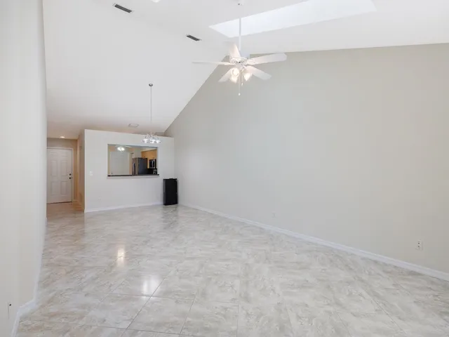 an empty room with a bathroom