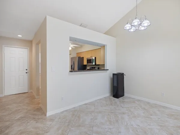 a view of a room with a chandelier