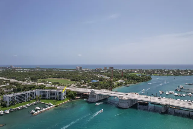 an aerial view of a house with a garden and lake view