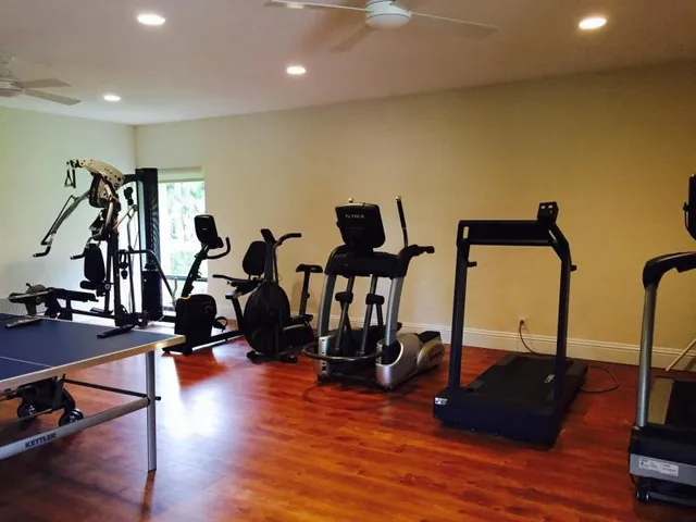 a view of a room with gym equipment