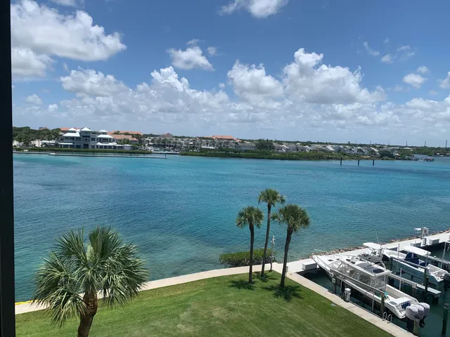 a view of a lake with a city