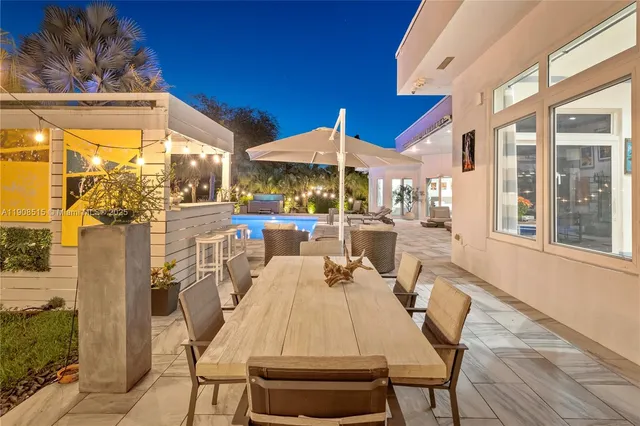 a view of a park with large trees