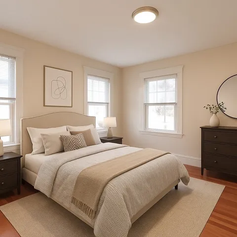 a bedroom with a bed and window