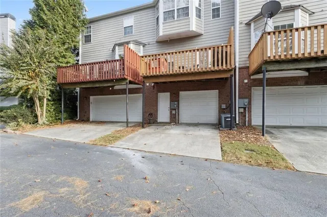 a front view of a building with retail shops