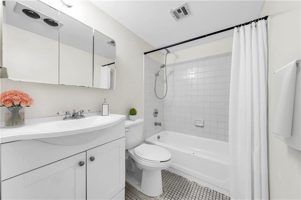 9995 Shore Road, Unit 18D Brooklyn, NY 11209 - Photo 6 of 10 a bathroom with a sink toilet a shower and a mirror