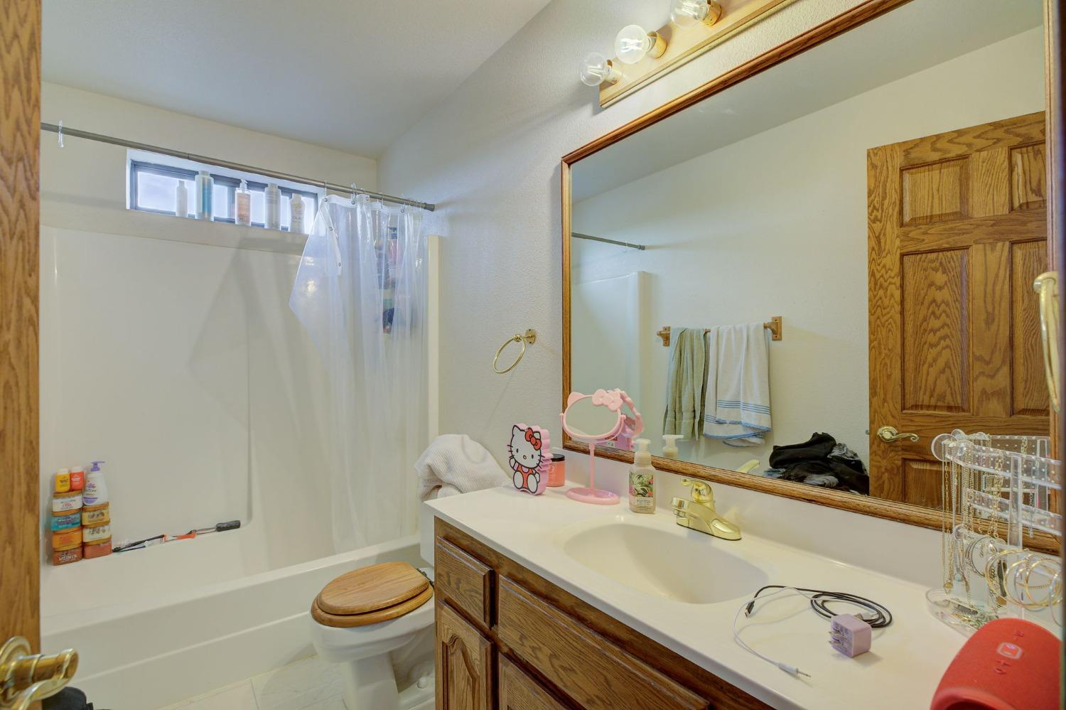 1095 Cold Springs Road Placerville, CA 95667 - Photo 30 of 55 a bathroom with a sink a toilet and a large mirror