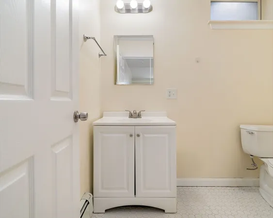 a bathroom with a sink a toilet and mirror