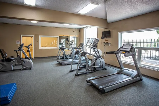 a view of a room with gym equipment