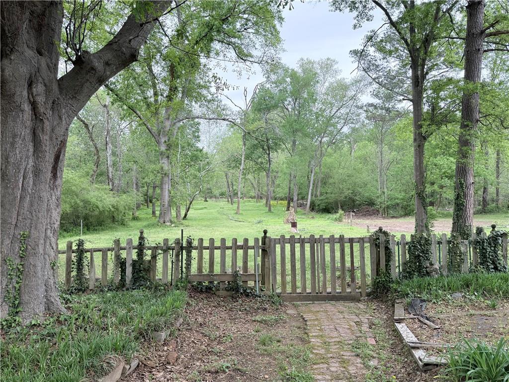 3033 Riviera Drive Conyers, GA 30012 - Photo 66 of 79 a view of a backyard with large trees and wooden fence
