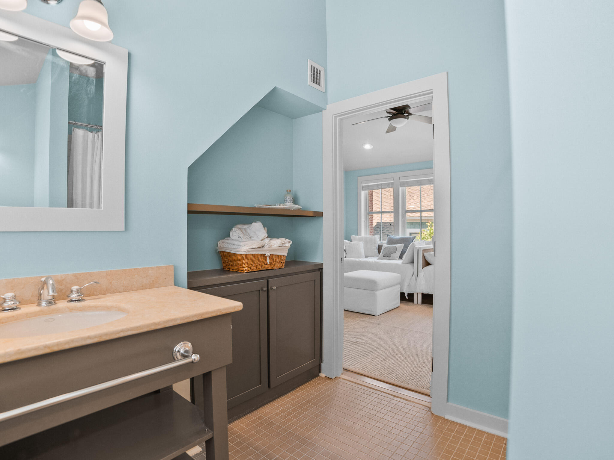 253 Salt Lane Watersound, FL 32461 - Photo 39 of 56 a en suite bathroom with a sink a mirror and a shower