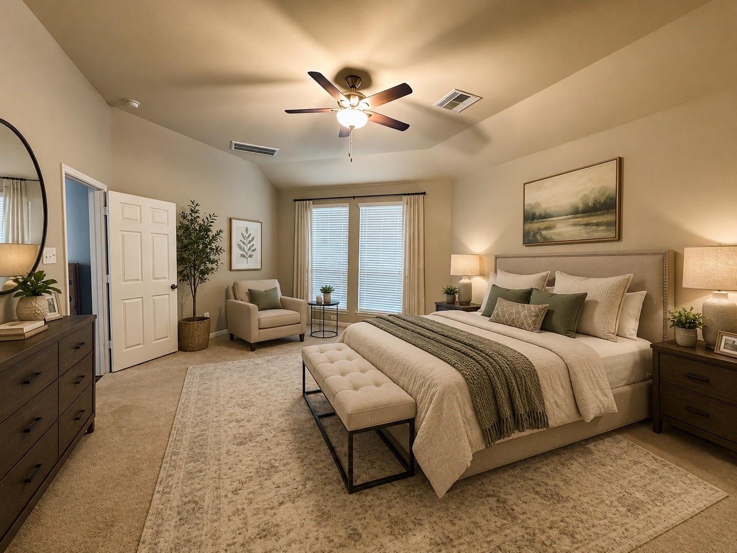 5331 Seabird Street Baytown, TX 77521 - Photo 7 of 38 a spacious bedroom with a bed and ceiling fan