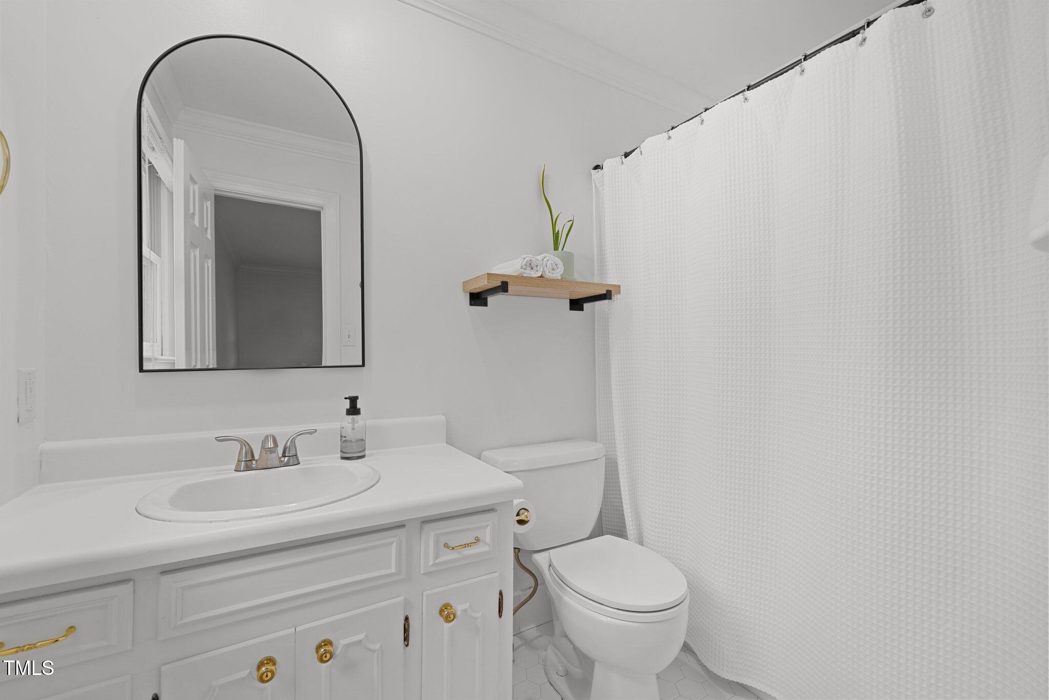 1706 Rangecrest Road Raleigh, NC 27612 - Photo 20 of 43 a bathroom with a toilet sink and mirror