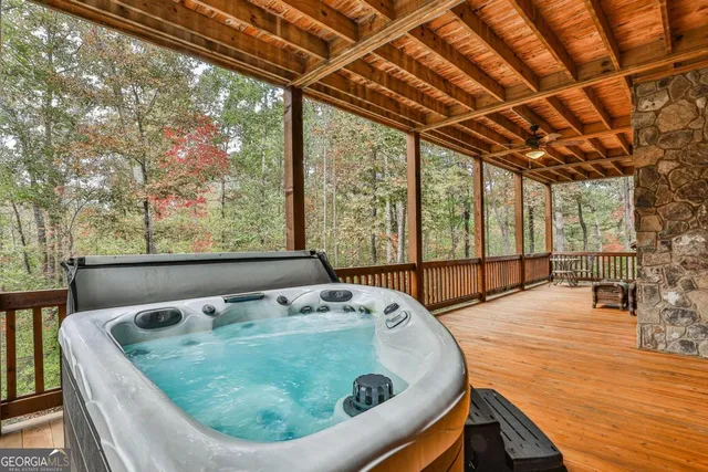 a view of a swimming pool with a lounge chairs