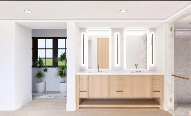 a view of a room with wooden floor and windows